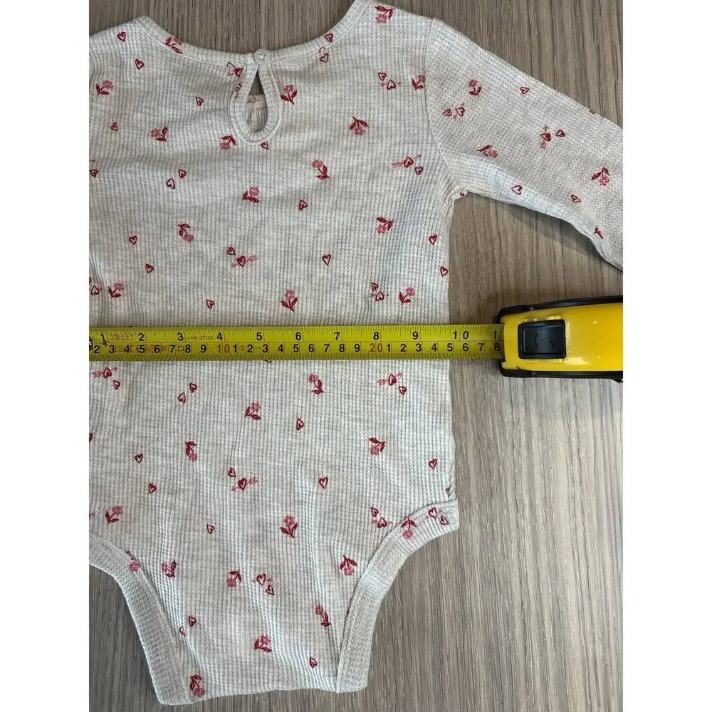 Carter’s Baby Girl Waffle Knit Bodysuit 18M Floral Hearts NWT Long Sleeve